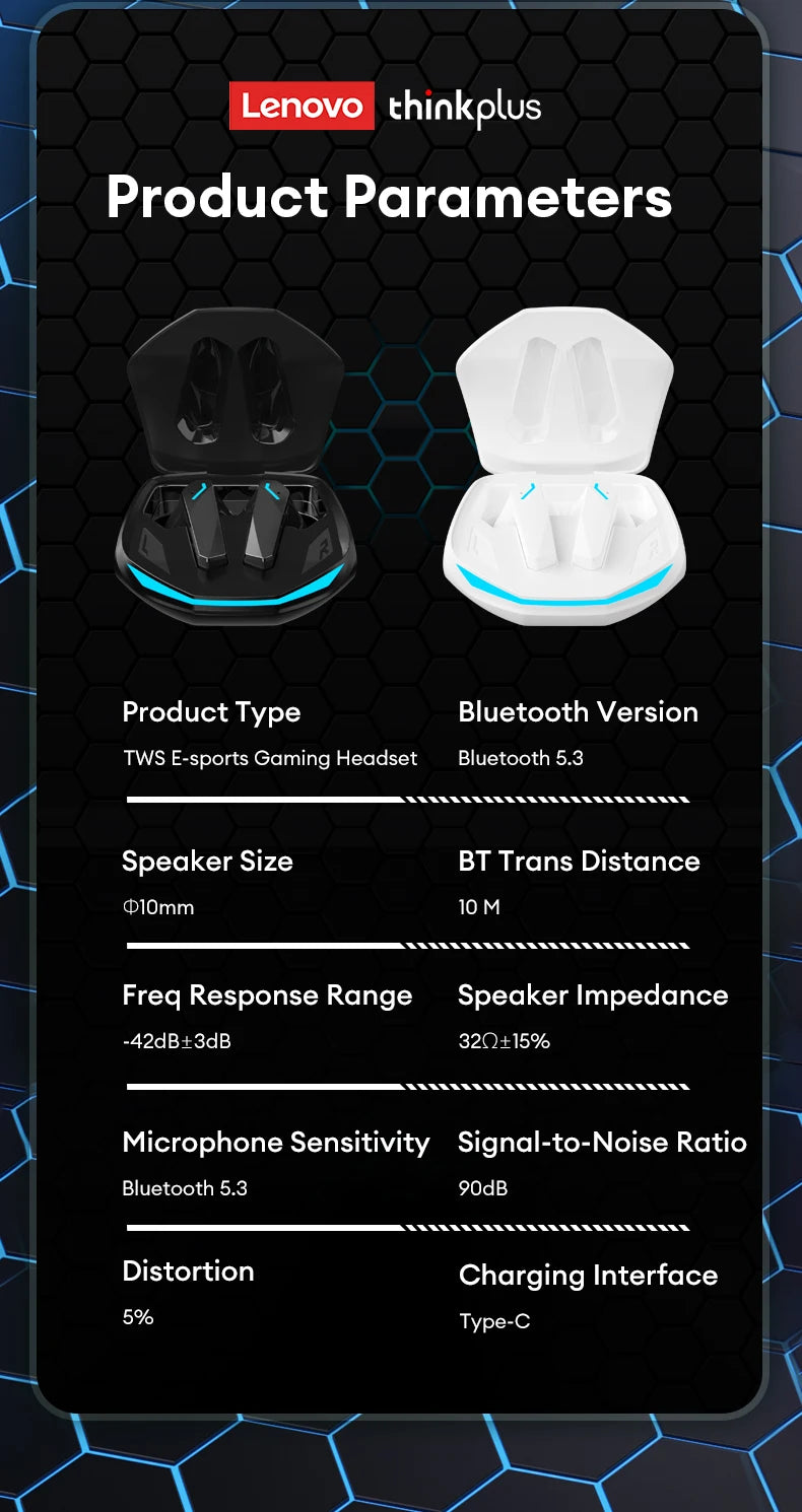 Lenovo GM2Pro Wireless Bluetooth Headset LED Light Waterproof Noise Cancelling Earbuds Wireless Headphones Bluetooth Earphones - Universal Market