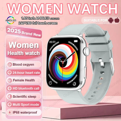 2025 AI Diagnosis NFC Smart Watch Women 1.85 inch AMOLED Blood pressure Heart Rate Temperature BT call Smartwatches Men For IOS