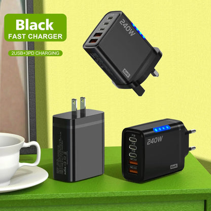 Xiaomi 240W QC3.0 PD 5 Ports GaN Fast Charger EU/US Plug Phone Charging Head Adapter with LED Light for iPhone Samsung Xiaomi