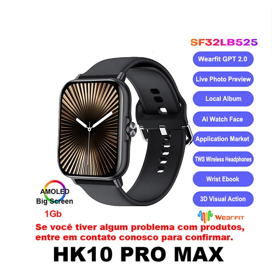 HK10 PRO MAX Smart Watch Amoled Screen 46mm 1GB ROM Local Music Compass AI Watchfaces Men Women Series 10 Smart Watch 2025