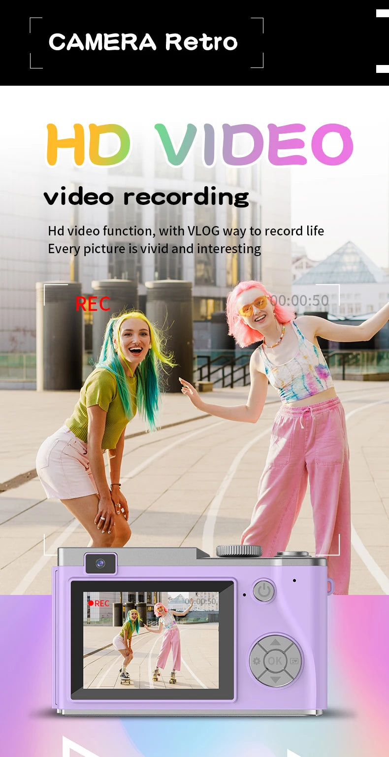 Kid Digital Camera for Children Camcorder Rechargeable Cameras Vlogging Camera 2.4" Rechargeable for Kid Beginner Photography - Universal Market