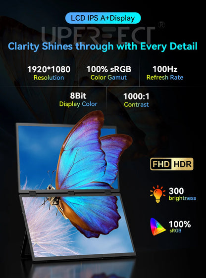 UStation Δ / Delta Plus Stacked Monitor No Drive Required Laptop Dual Screen Folding 18.5" With USB C Mini HDMI For PC Mac Phone