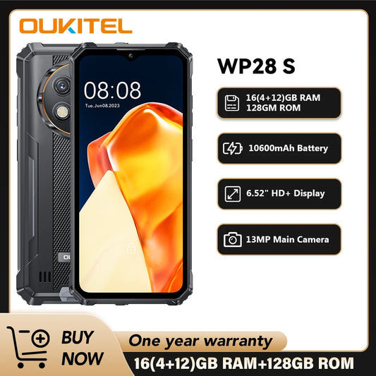 Oukitel WP28 S Rugged Smartphone 6.52‘’ HD 10600MAH 16GB (4+12)+128GB ANDROID14 13MP Camera Cellphone