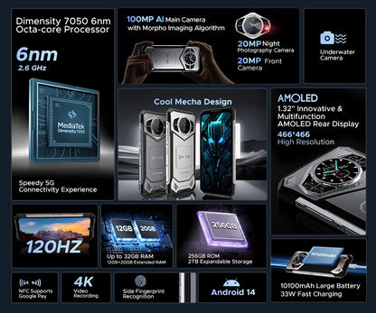 Global Version DOOGEE S200 5G Rugged Phone 12GB +256GB 6.72" Display 100MP AI Main Camera 10100mAh Mobilephone Android 14 NFC