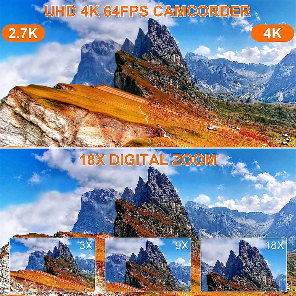 64MP 4K 60FPS Camcorder For Tiktok Youtube Video Camera Rotate Touch Screen Photography Camera WIFI Streaming Webcam Recorder - Universal Market