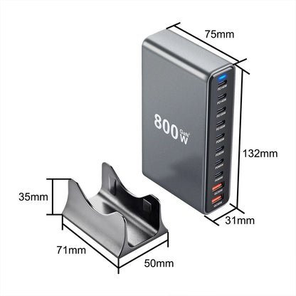 2025 New 800W GaN Fast Charging PD3.1 PPS 10 Ports USB C Type C Fast Charger Station Adapters for iPhone Samsung Xiaomi Huawei