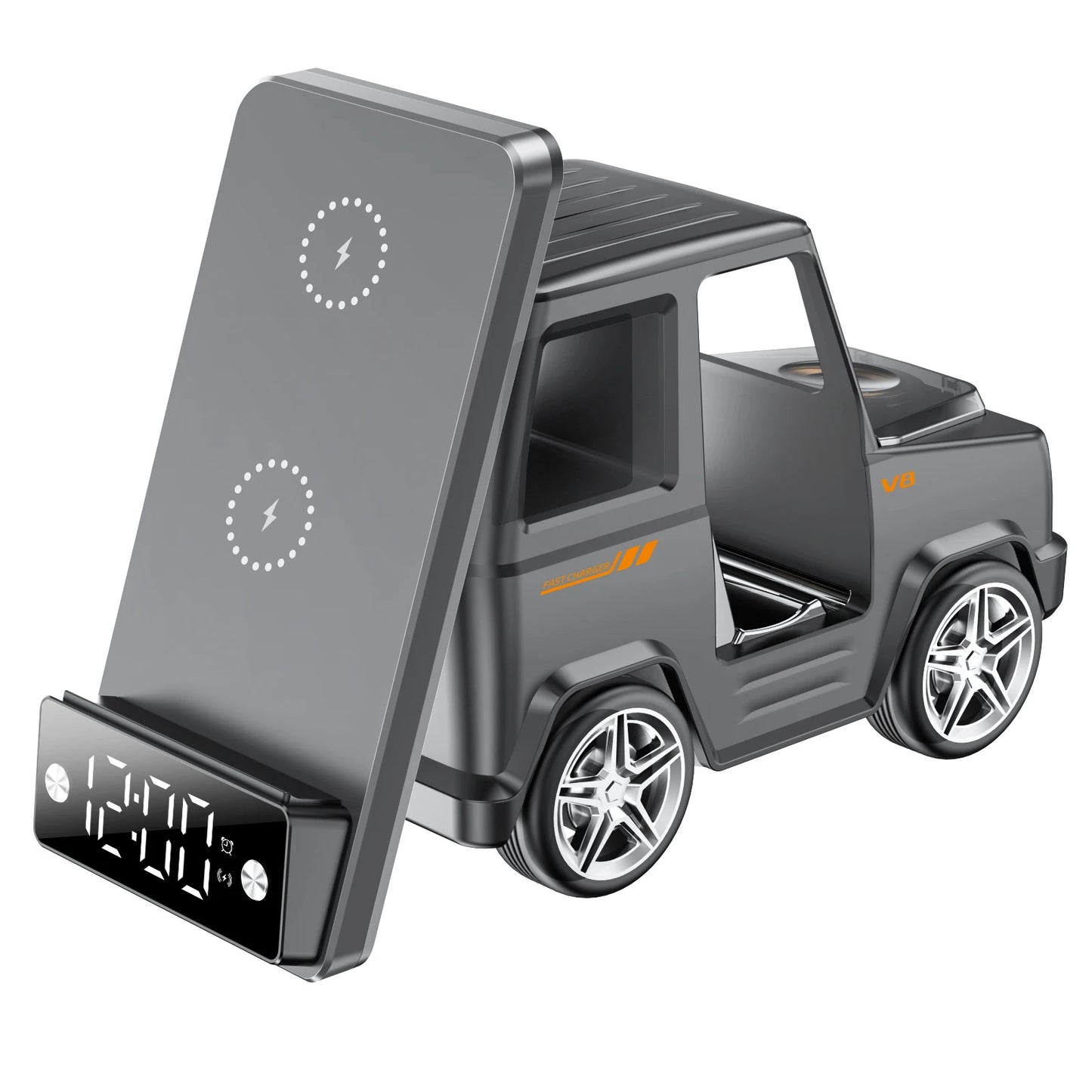 2025 September New Design Double Coil Design Forklift Wireless Charger 6 in 1 Phone Wireless Charger for iPhone Earphone Watch
