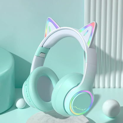 Gradient Wireless Headphones RGB Cat Ear Bluetooth Headphones With Microphone Stereo Music Game Earphone For Girls Kids Gifts - Universal Market
