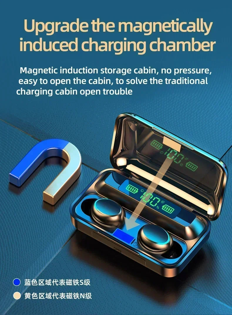 TWS F9-5 Earphone Bluetooth 5.3 Wireless Headphones Hifi Stereo Sports Waterproof Earbuds Headset Hearing Aids With Mic Handfree - Universal Market