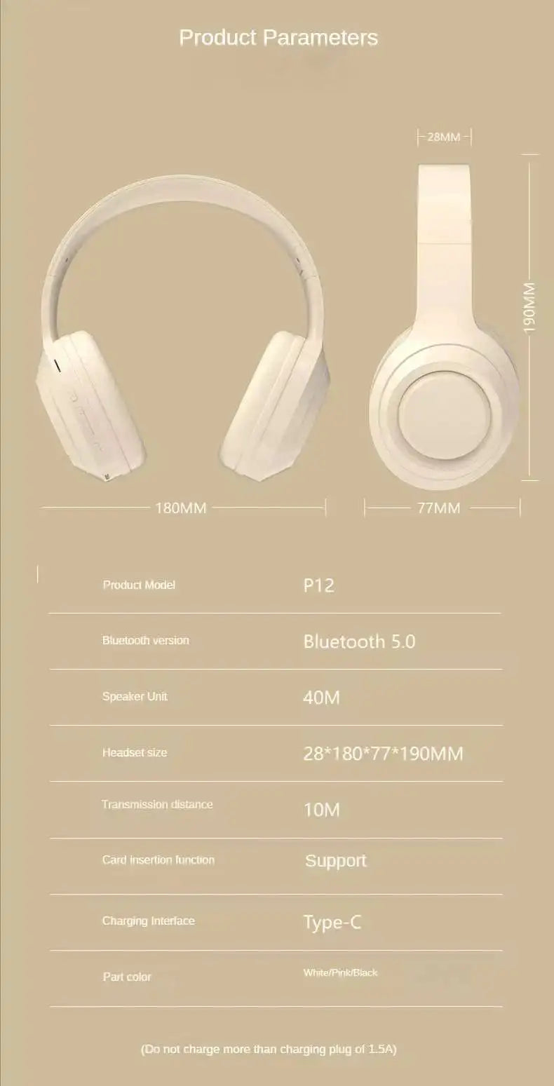 #Wireless Bluetooth Headphones Over Ear HIFI Stereo Headsets Noise Reduction Sports Gaming Earphones Music Player with Mic gifts - Universal Market