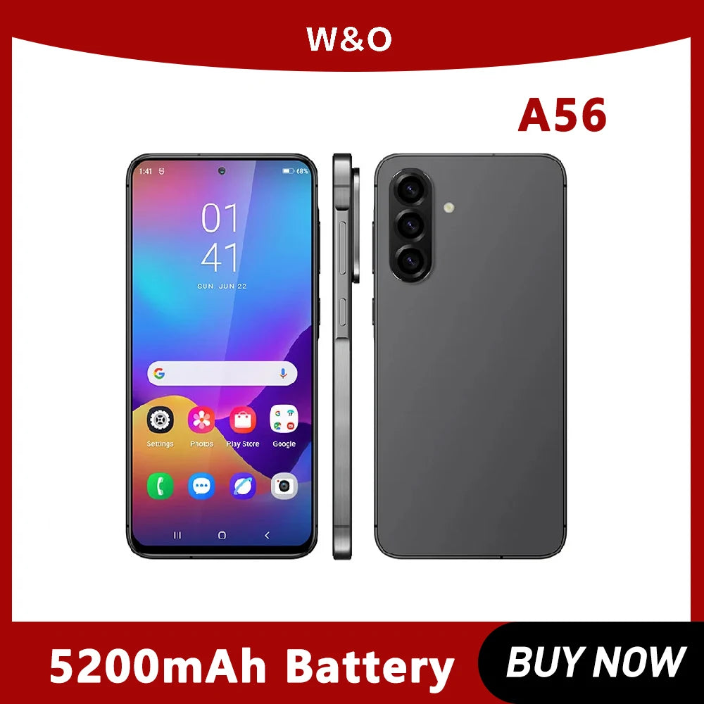 Global Version Smartphone W&O A56 4G Android 14 Dual SIM 6.7 Inch HD+ 8GB+128GB Mobile phone 5200mAh 26MP Camera Cellphone