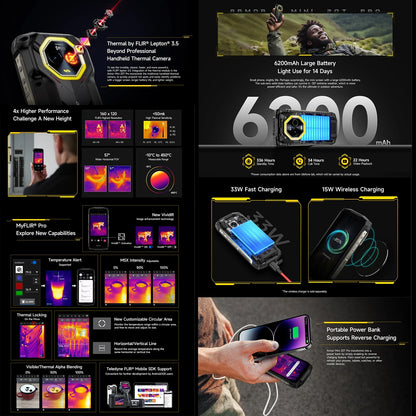 Ulefone Armor Mini 20T Pro Rugged Smartphone 5G Thermal Imaging 4.7" Display 8GB+256GB LED Light Android 14 6200mAh 33W 50MP NFC