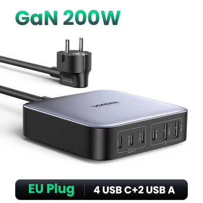 UGREEN 200W GaN Charger Desktop Laptop Fast Charger 6 in 1 Adapter For iPhone 17 16 Pro Xiaomi Samsung Tablets Macbook Charger