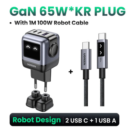 UGREEN 65W GaN Charger Uno Robot Design Quick Charge 4.0 3.0 PPS PD Fast Charger for iPhone 17 16 15 Pro Macbook  Laptop Tablet