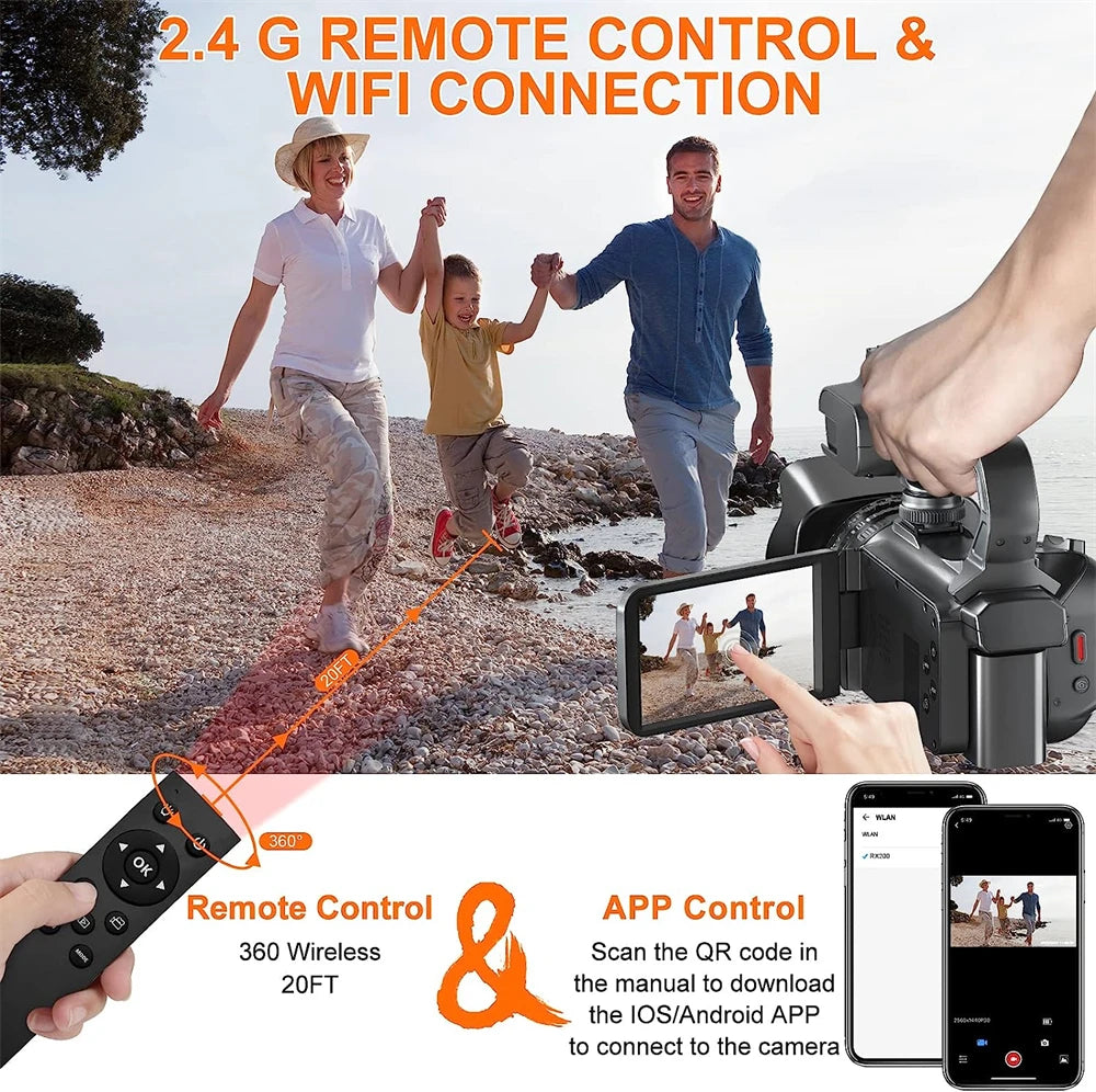 64MP 4K 60FPS Camcorder For Tiktok Youtube Video Camera Rotate Touch Screen Photography Camera WIFI Streaming Webcam Recorder - Universal Market