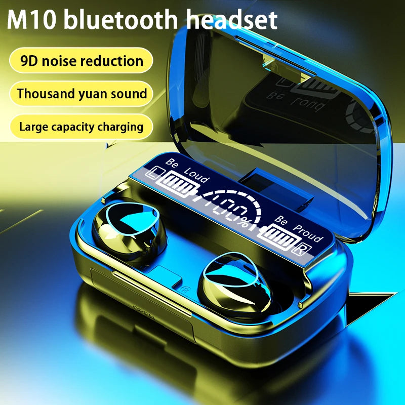 TWS M10 Wireless Bluetooth Headset with Charge Box for Phone Noise Cancelling Mic Earbuds LED Display Headphones Sport Earphones - Universal Market