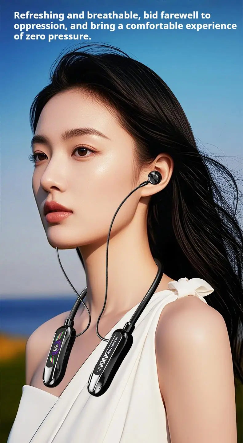Sports Car Shape Stereo Sound Neckband LED Display Wireless Bluetooth Headphones Magnetic in-ear Headsets Sports Gamer Earphones - Universal Market
