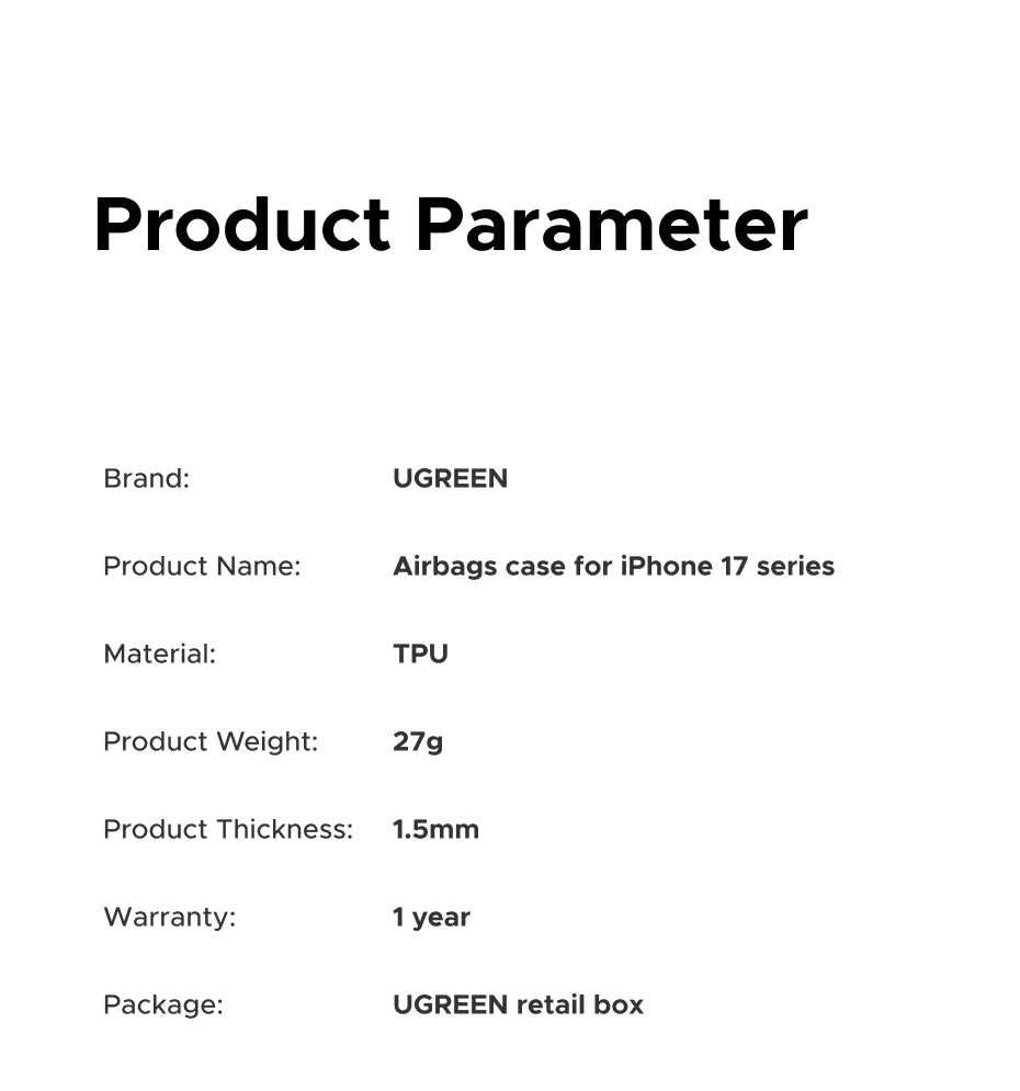 UGREEN Airbags Case for iPhone 17 16 15 Pro Max Clear Case Transparent Cover for iPhone 16 Pro 17 Air Protective Case Shockproof