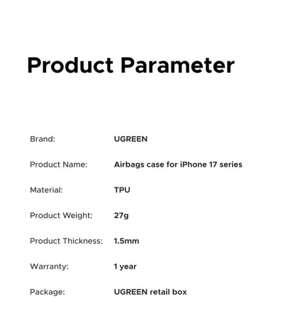 UGREEN Airbags Case for iPhone 17 16 15 Pro Max Clear Case Transparent Cover for iPhone 16 Pro 17 Air Protective Case Shockproof
