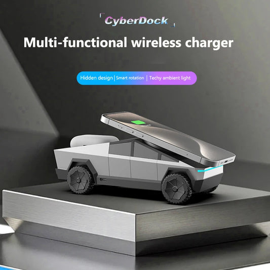 Wireless Charger Cybertruck 3-in-1 Charging Station for Apple-Desktop Stand for iPhone, Apple Watch & AirPods, Qi-Certified