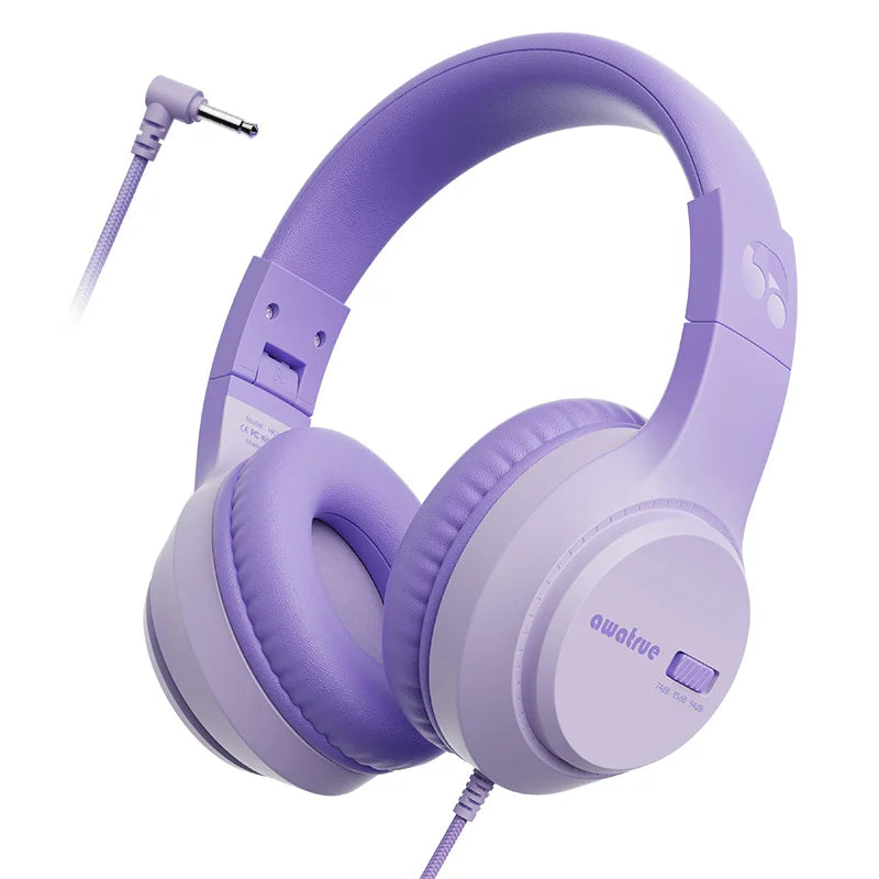 AWATRUE HK07 Kids Wired Headphones Stereo Sound Earphone with Mic Music Study Headset Limited Volume 74dB/85dB for Children - Universal Market