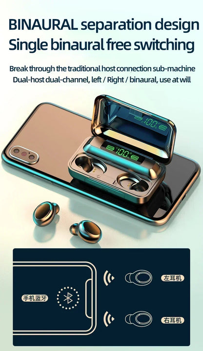 TWS F9-5 Earphone Bluetooth 5.3 Wireless Headphones Hifi Stereo Sports Waterproof Earbuds Headset Hearing Aids With Mic Handfree - Universal Market
