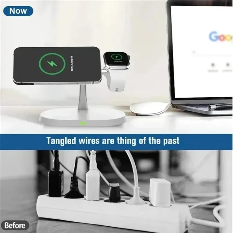 Phone Wireless Charger Desktop 3 IN 1 Magnetic For Magsafe iPhone 16 15 14 13 12 Samsung Apple/Galaxy Watch Fast Charging Dock