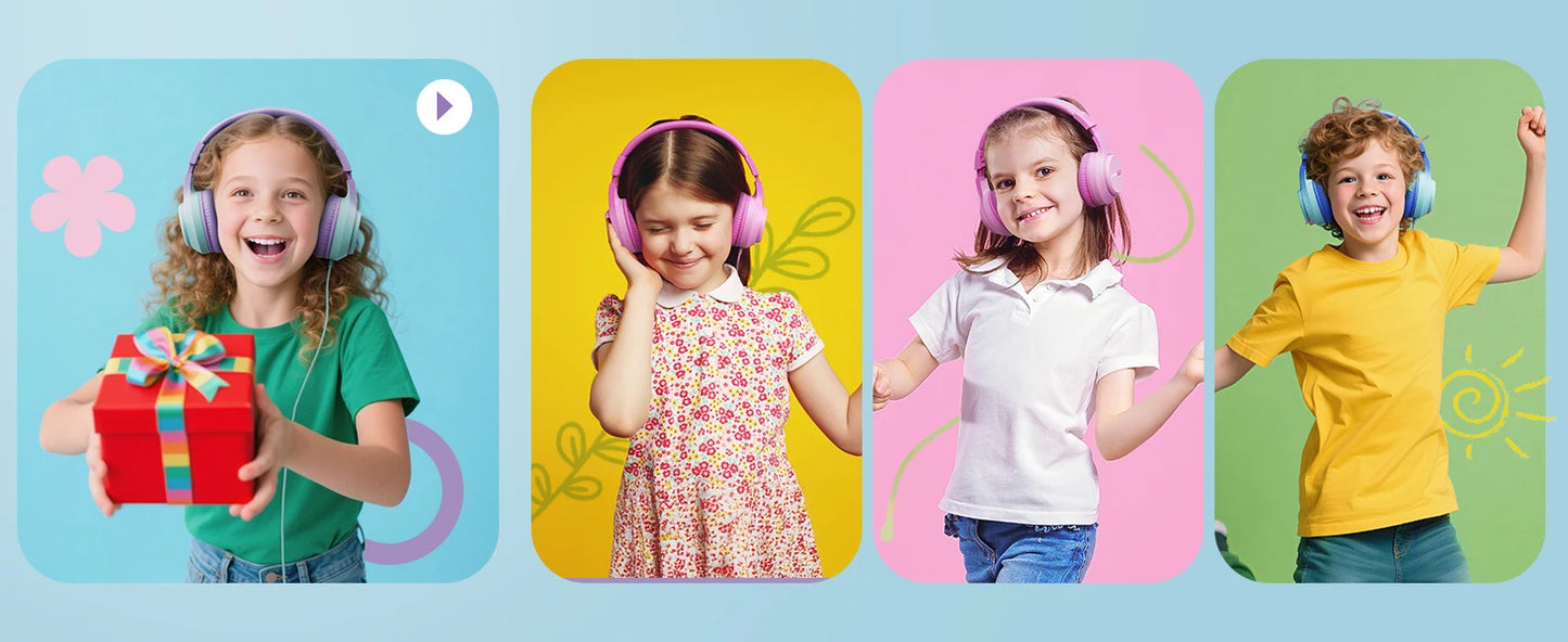 AWATRUE HK07 Kids Wired Headphones Stereo Sound Earphone with Mic Music Study Headset Limited Volume 74dB/85dB for Children - Universal Market