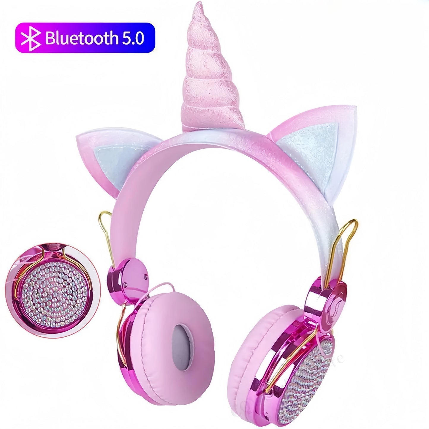 RGB Unicorn Kids Wireless Headphones With Mic Music Stereo Earphone Cute Unicorn Control RGB Light Headset Girls Kids Gift - Universal Market