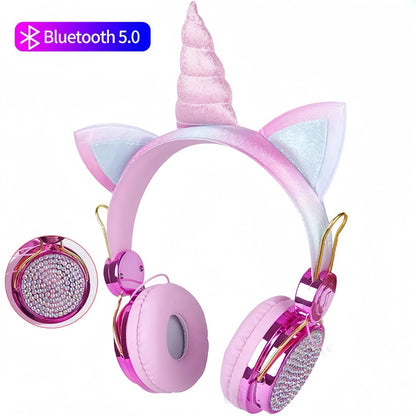 RGB Unicorn Kids Wireless Headphones With Mic Music Stereo Earphone Cute Unicorn Control RGB Light Headset Girls Kids Gift - Universal Market