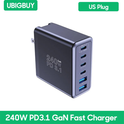 Ubigbuy 240W GaN Charger Fast Charging 140W PD3.1 PPS USB Type C Phone Quick Charger for MacBook Pro iPhone 16 Samsung Laptops