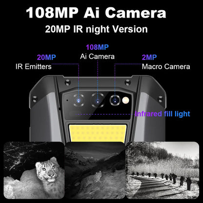 Unihertz TANK Rugged Night Vision Smartphone, Cell Phone, Mobile Phone, 22000 mAh, 8GB, 256GB, 108M Camera, 66W PD, Helio G99
