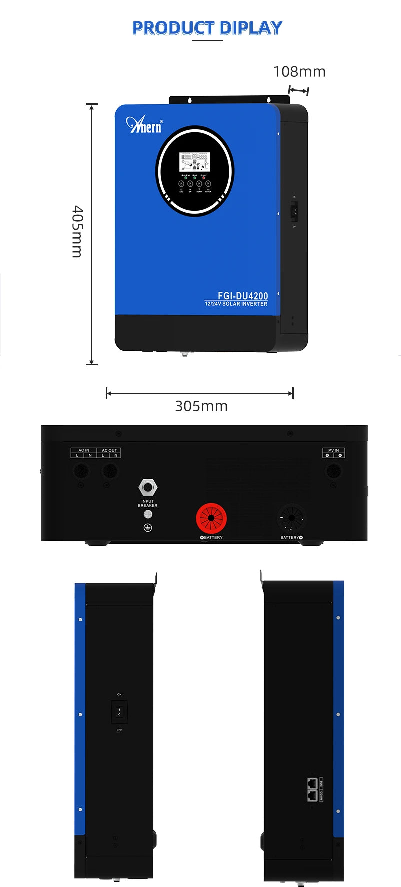 Anern 4200W 6200W Hybrid Inverter 24v Mppt on Grid Off Grid Inverter 48v 230V PV Input Max 500vdc MPPT 120A Charger