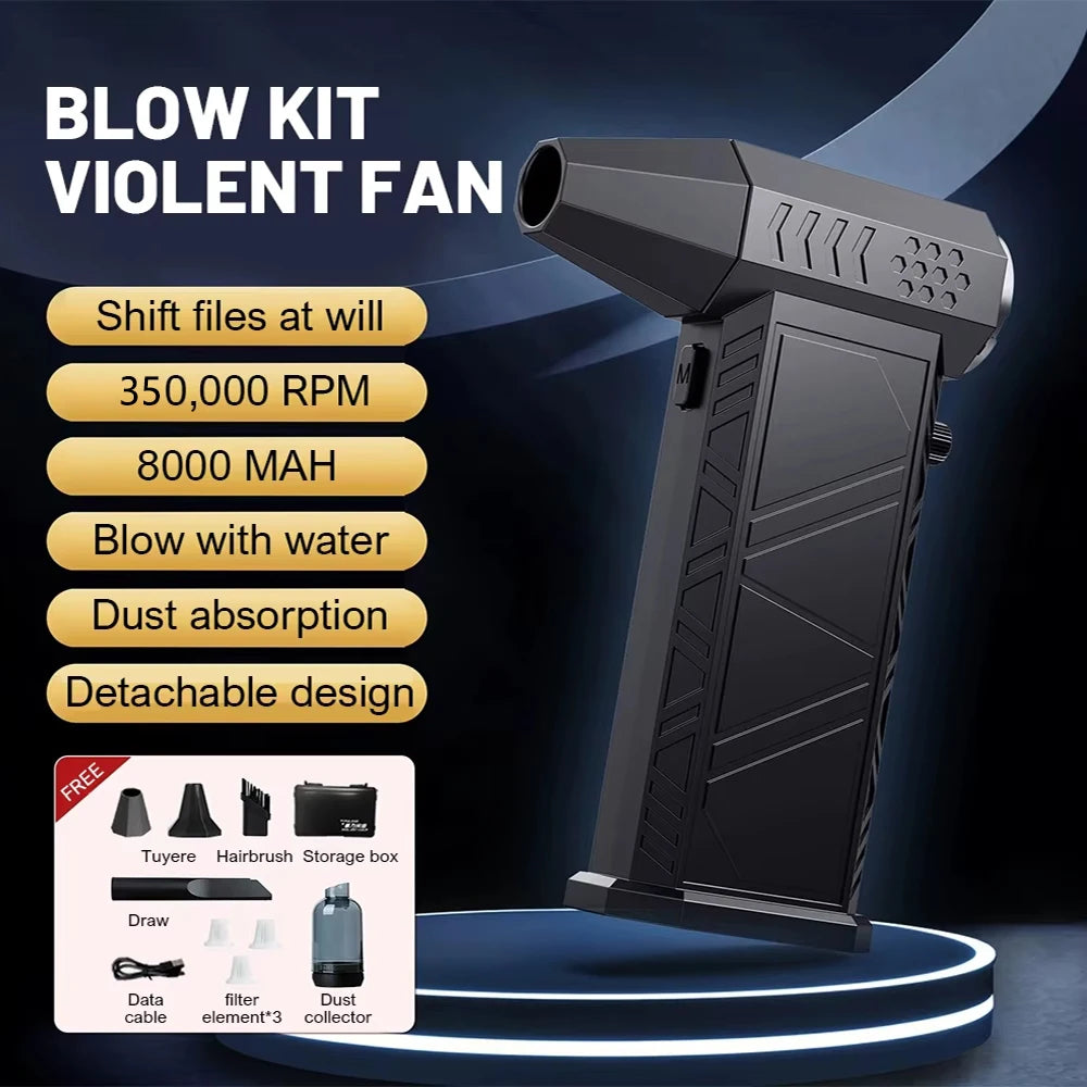 350000 RPM 8000mAh Pocket Dust Blower Mini Turbo Jet Fan Rechargeable 58m/s Turbo Violent Fan Powerful Blower for Cleaning