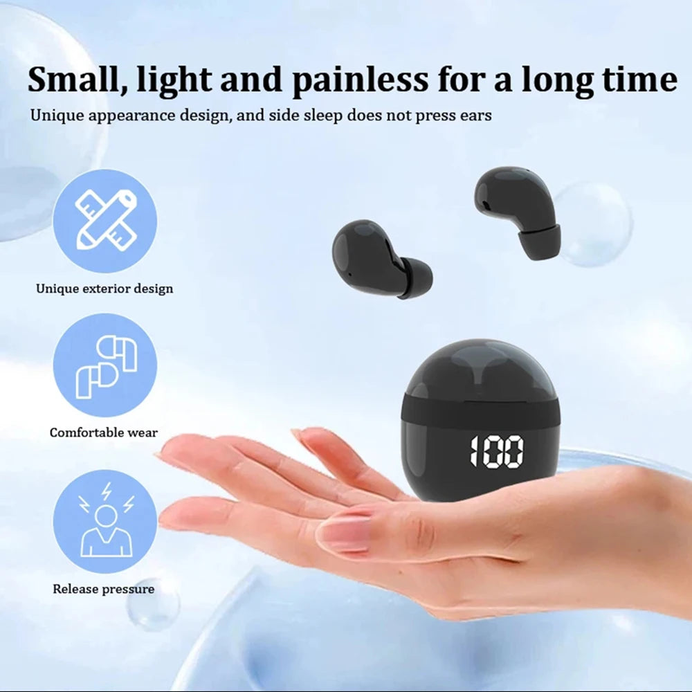 Mini SK18 Invisible Headphones Wireless Bluetooth 5.3 Headphones Bass Sleeping Headphones with Microphone Noise Cancellation HD - Universal Market