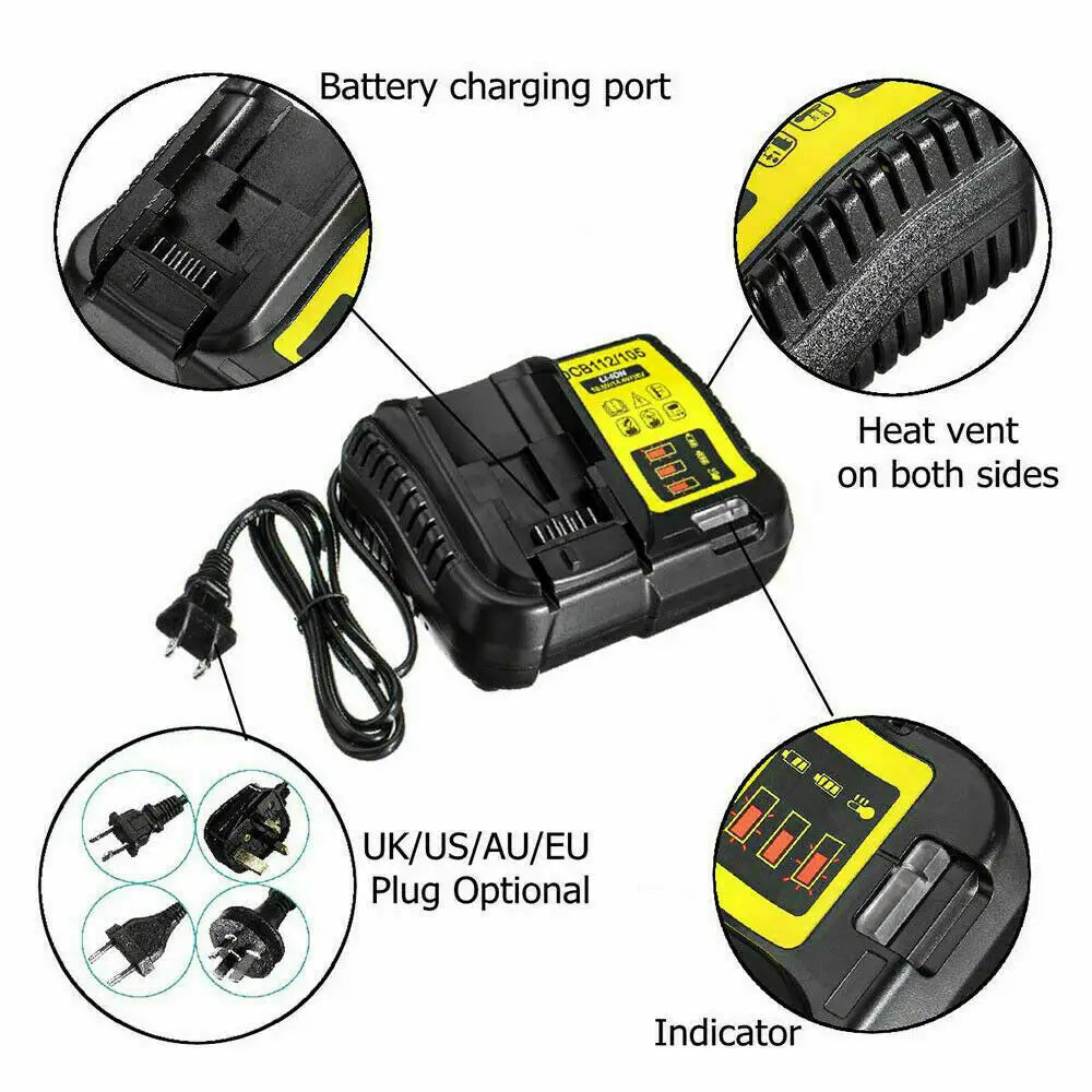 DCB112 2A Lithium Battery Charger For Dewalt 10.8V 12V 14.4V 18V 20V DCB206 DCB205 DCB204 DCB203 DCB120,DCB107 DCB115 DCB105