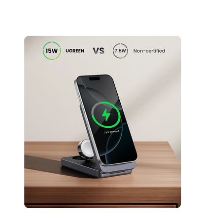UGREEN 3-in-1 MFi 15W MAX Magnetic Wireless Charger Qi2 Charging Stand For iPhone 16 17 Pro Max For MagSafe Fast Charger