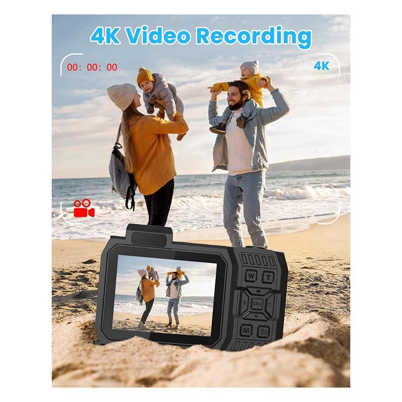 3CGRO-Waterproof Camera 4K 65MP Underwater Camera With 64G Card, For Snorkeling Autofocus Selfie Dual-Screen