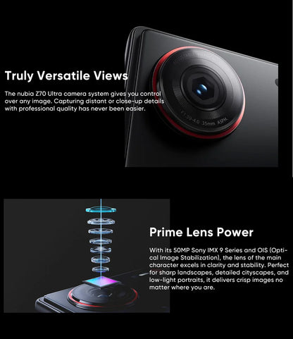 Global Version Nubia Z70 Ultra NX733J 5G Smartphone Snapdragon 8 Elite 6.85" 144Hz AMOLED Display 6150mAh 80W Fast Charge IP69