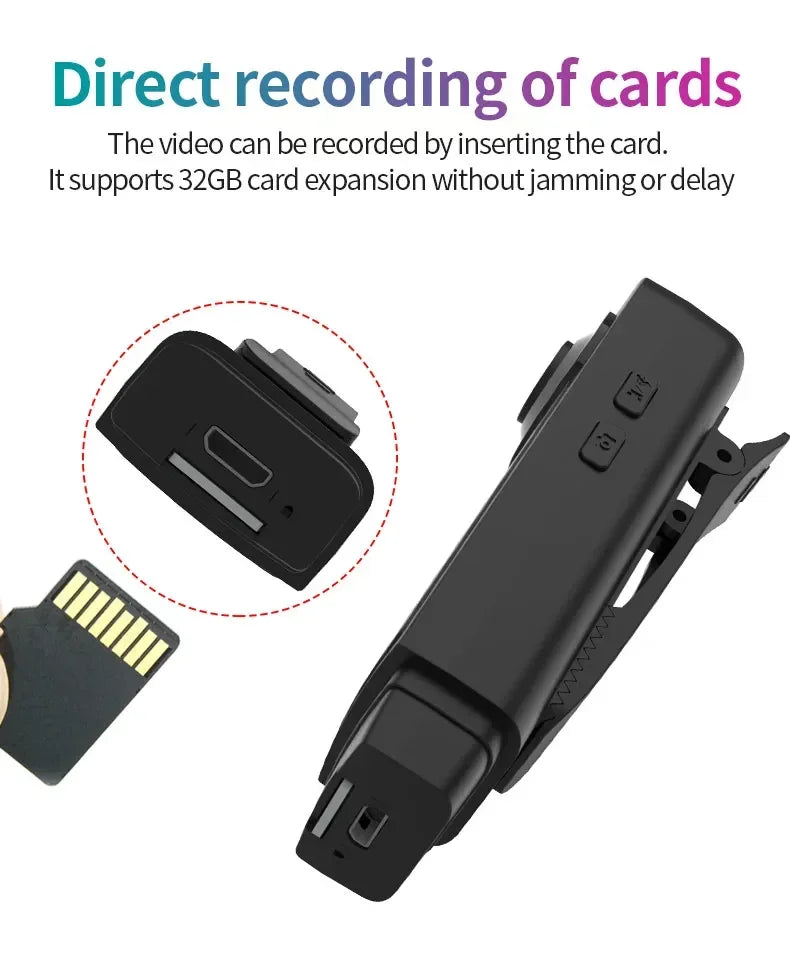 HD 1080P Mini Camera With 64G Card Clip Digtal Bodycam Video Recorder Night Vision Motion Detect PC Webcam Camcorder Micro Body - Universal Market