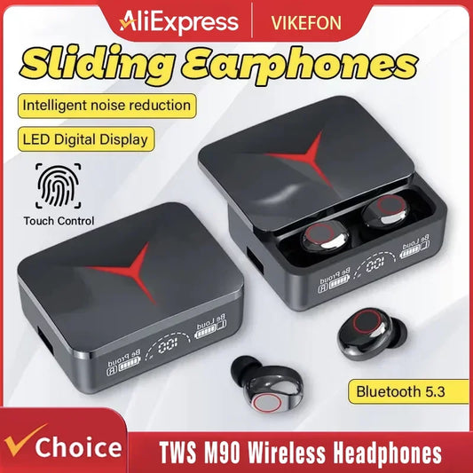 VIKEFON M90 TWS Bluetooth 5.3 Earphones Wireless Headphones Touch Control Gaming Headsets HIFI Stereo Sound Reduction With Mic - Universal Market