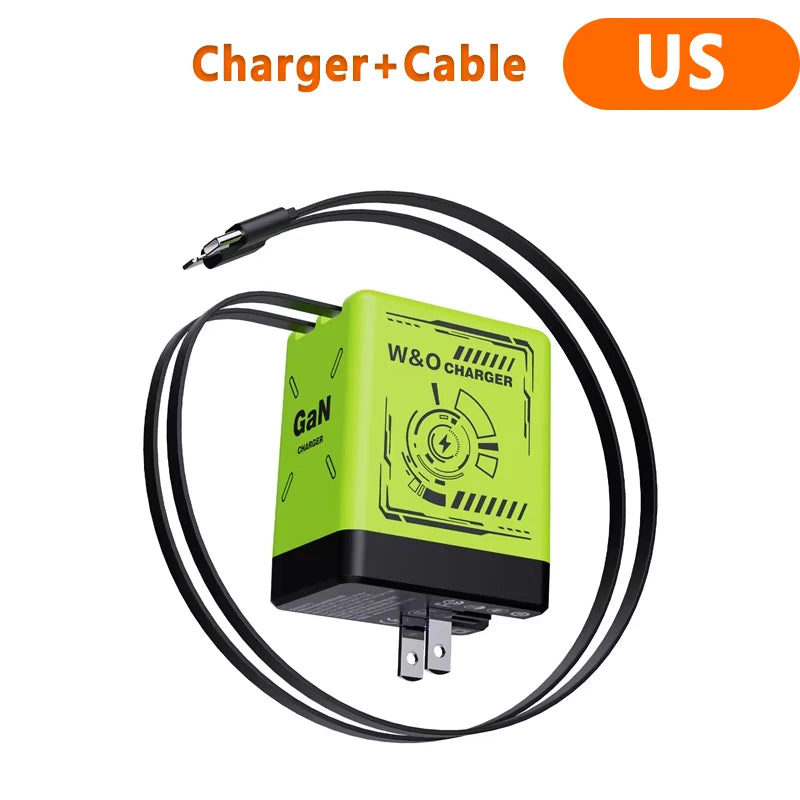 XIAOMI GaN 120W Fast Charger with Retractable Type-C Ligting Cable Portable Multi-Device Folding Adapter For iPhone Samsung