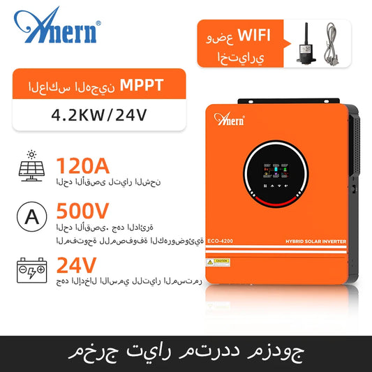 Anern 4200W 6200W Hybrid Inverter 24v Mppt on Grid Off Grid Inverter 48v 230V PV Input Max 500vdc MPPT 120A Charger