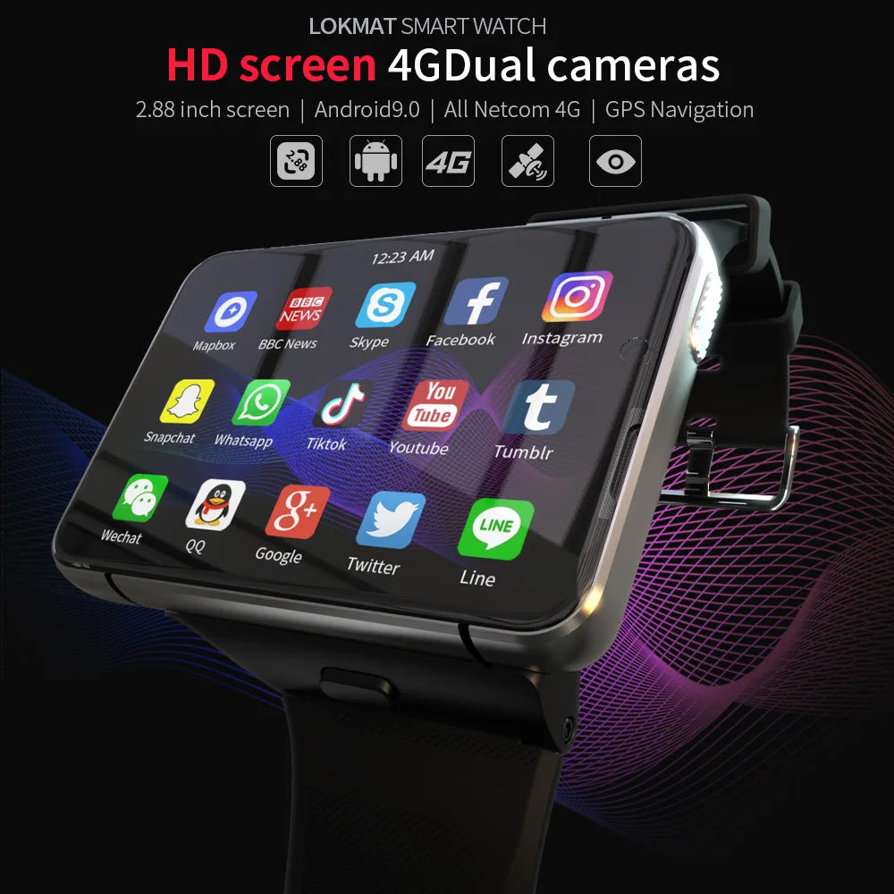 LOKMAT APPLLP MAX 4G Smart Watch Phone 4GB+64GB 2.88-inch Full Touch 5MP+13MP Camera Video Chat Wifi Sports Smartwatch Men Women