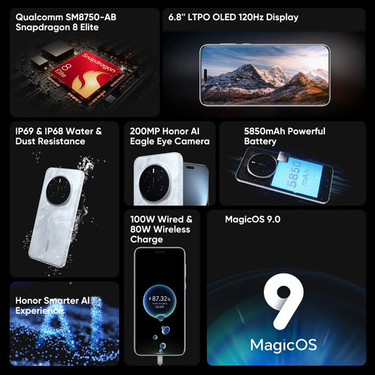 2025 New Arrivals HONOR Magic7 Pro Global Version 5G Smartphone Snapdragon 8 Elite 6.8'' 120Hz Display 100W SuperCharge IP69