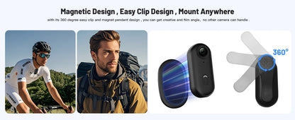 POV Camera with Magnetic Body Clip Small Body Wearable Camera 128G 1080P Small Tiny Outdoor Vlog Recorder Action Camera Sport DV
