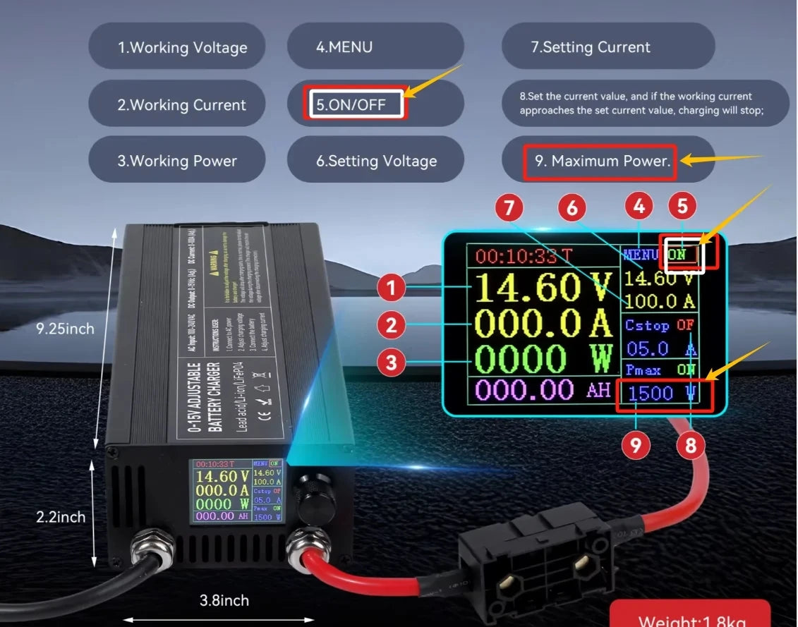 12V LiFePO4 Battery  60A 100A Anti reverse connectionAdjustable voltage and current Fast  Large Screen Display Charger