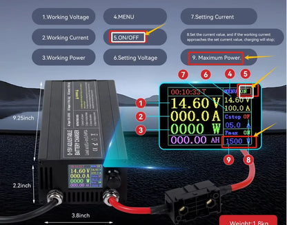 12V LiFePO4 Battery  60A 100A Anti reverse connectionAdjustable voltage and current Fast  Large Screen Display Charger