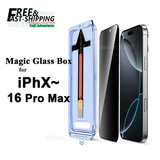 Anti Spy Screen Protector for iPhone 17 Air 16 Pro Max Privacy Tempered Glass Auto Dust Elimination Glass Box 15 14 13 12 X XS
