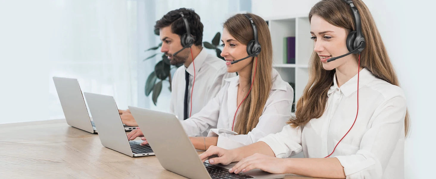 JIAMQISHI USB Headset PC Computer Headphones with Noise Cancelling MIC in-line Control for Home Office Online Class Skype Zoom - Universal Market